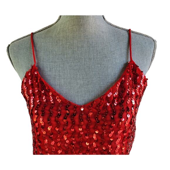 Helene Sidel Vintage 90s Red Sequin Camisole Top sz 8 Party Y2K - Picture 3 of 6